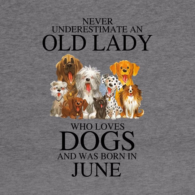 Never Underestimate An Old Lady Who Loves Dogs And Was Born In June by louismcfarland